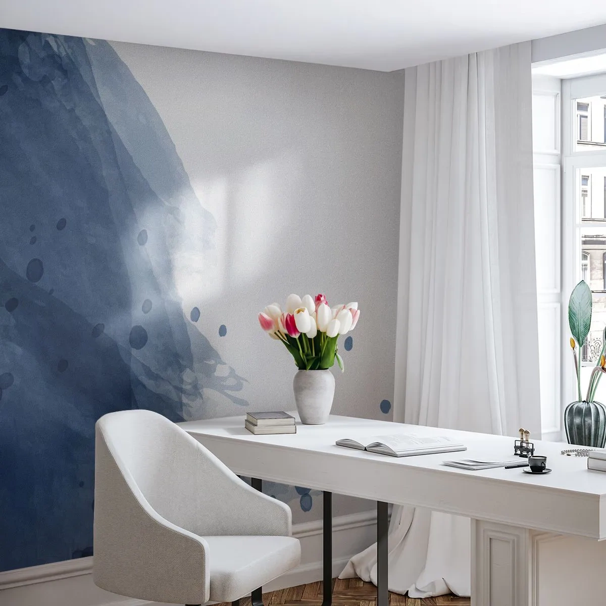 Papier Peint Autocollant Deluxe Sticker - Tulle bleu - Abstraction, Morceau, Peinture - 350x256 cm