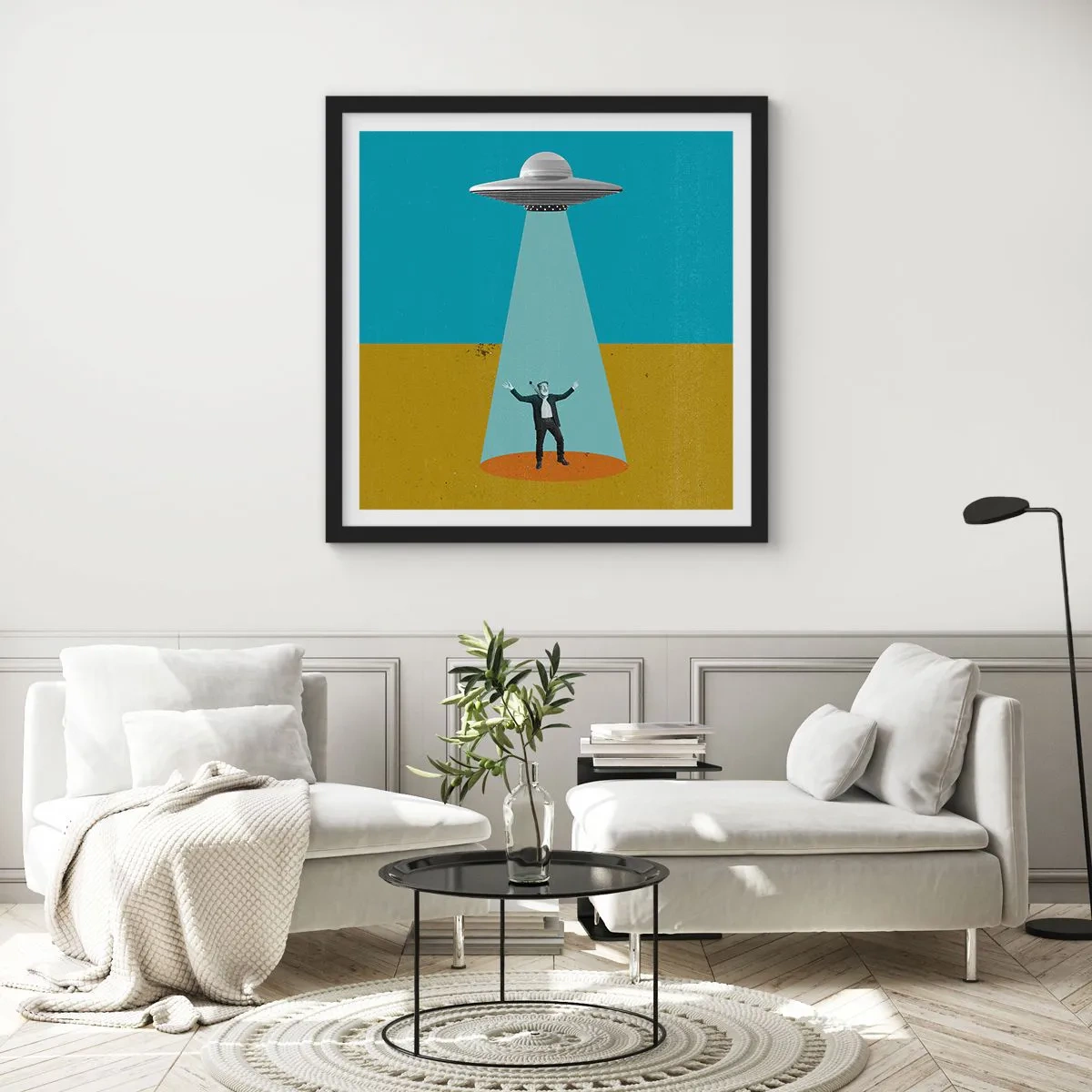 Affiche dans un cadre noir - Poster - Rencontre proche - 60x60 cm