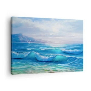 Impression sur toile - Image sur toile - Un paysage marin pittoresque avec des vagues et un ciel bleu - 70x50cm - Il apporte un soulagement - Décoration murale moderne pour le salon et la chambre ARTTOR