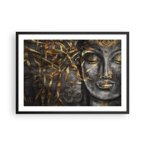 Affiche dans un cadre noir - Poster - Image de Bouddha zen avec des bambous dorés - 70x50cm - Ressentir le calme - Décoration murale moderne pour le salon et la chambre ARTTOR