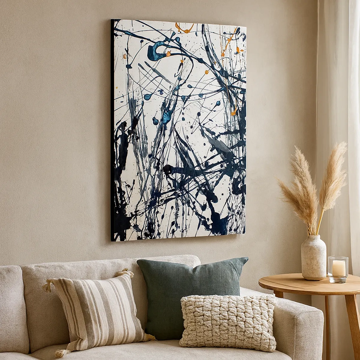 Impression sur toile - Image sur toile - Une peinture abstraite avec des éclaboussures de peinture dans des motifs dynamiques. - 50x70cm - Abstraction expressionniste - Décoration murale moderne pour le salon et la chambre ARTTOR