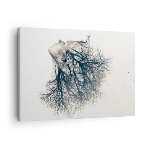 Impression sur toile - Image sur toile - Silhouette créative d'une femme et d'arbres - 70x50cm - Écouter le murmure des arbres - Décoration murale moderne pour le salon et la chambre ARTTOR