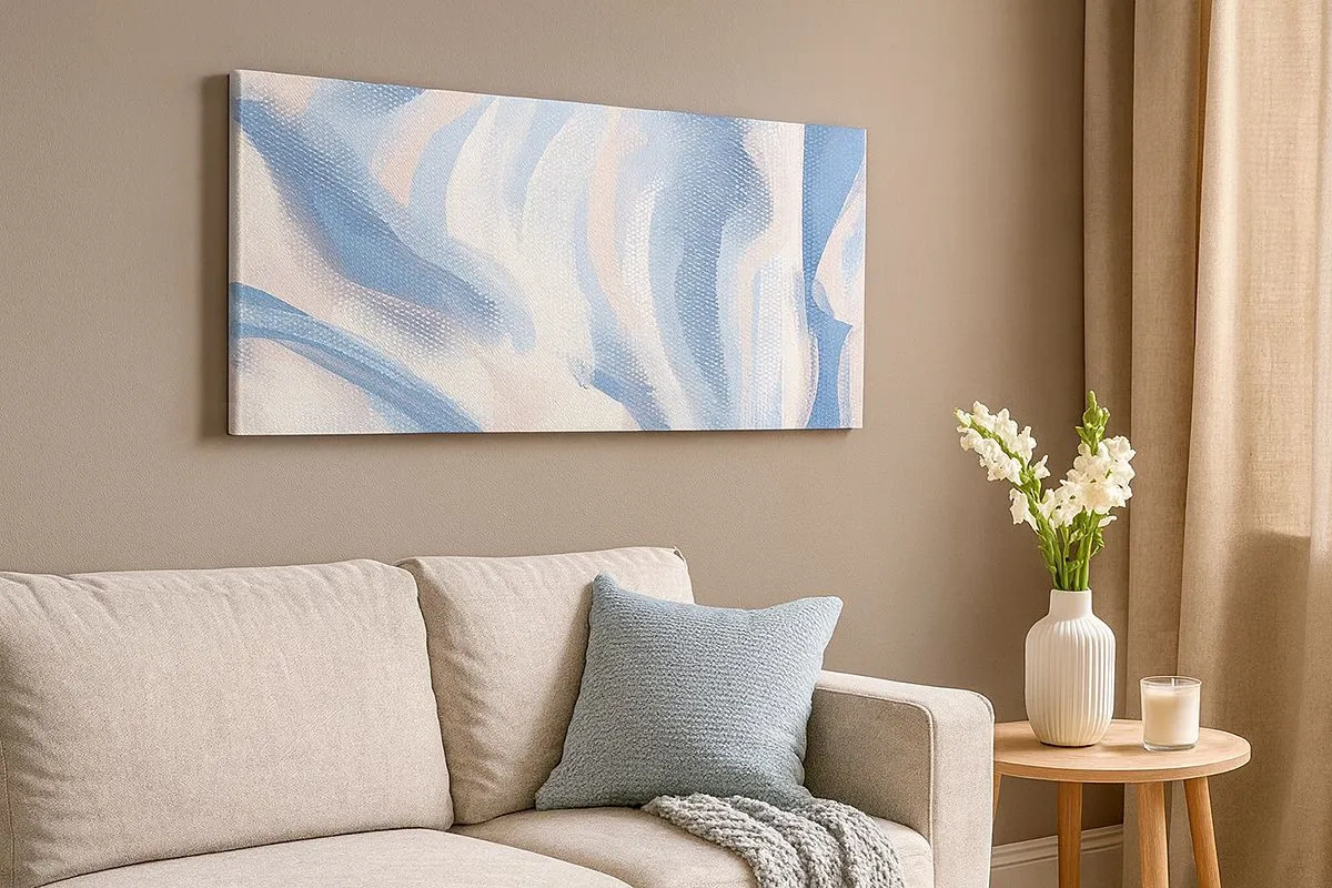 Impression sur toile - Image sur toile - Vagues bleues - 100x40 cm