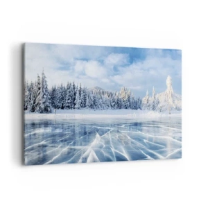 Impression sur toile - Image sur toile - Un lac gelé entouré d'une forêt enneigée - 120x80cm - Vue éblouissante et cristalline - Décoration murale moderne pour le salon et la chambre ARTTOR