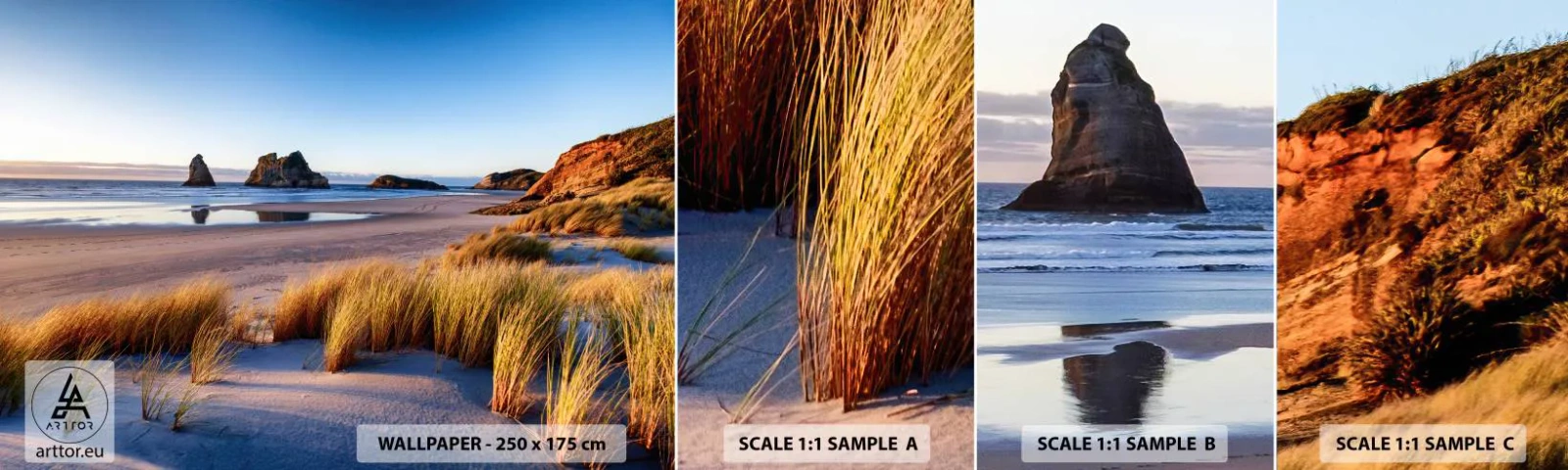 Échantillon de Papier Peint Autocollant Deluxe Sticker - Pour les chercheurs de paix - Dunes, Plage, Nature - 100x30 cm