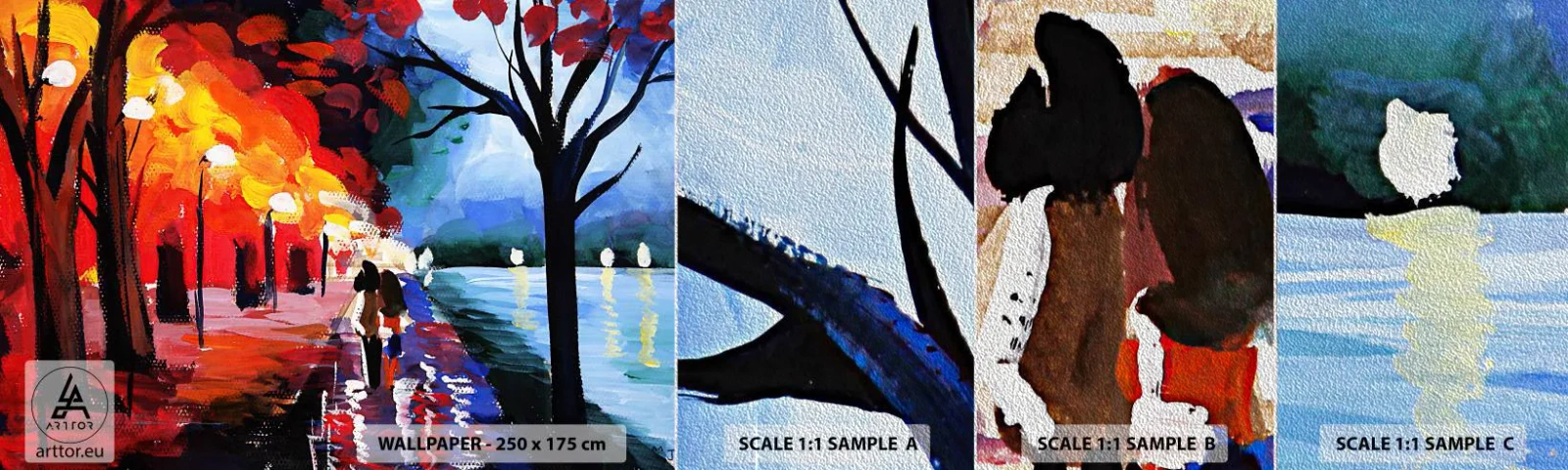 Échantillon de Papier Peint Premium Sand - Automne flamboyant dans le parc - Abstraction, Paysage, Allée du parc - 100x30 cm