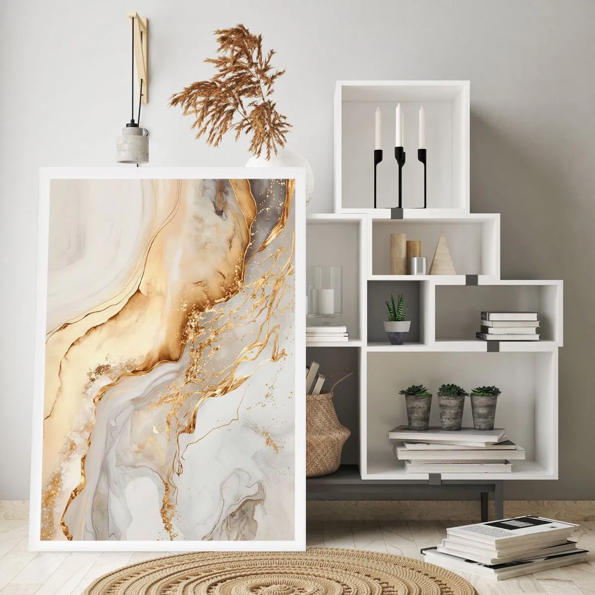 Affiche - Poster - Composition abstraite en marbre doré et blanc - 50x70cm - Abstraction : beauté et bonté - Décoration murale moderne pour le salon et la chambre ARTTOR