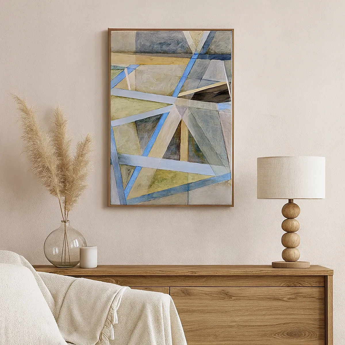 Impression sur toile - Image sur toile - Composition géométrique avec des lignes claires et bleues - 50x70cm - Tout droit ou en diagonale ? - Décoration murale moderne pour le salon et la chambre ARTTOR