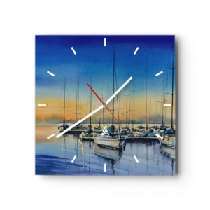 Horloge murale - Pendule murale - Port de plaisance au coucher du soleil avec reflets sur l'eau - 30x30cm - Fin d'une belle journée - Décoration murale moderne pour le salon et la chambre ARTTOR
