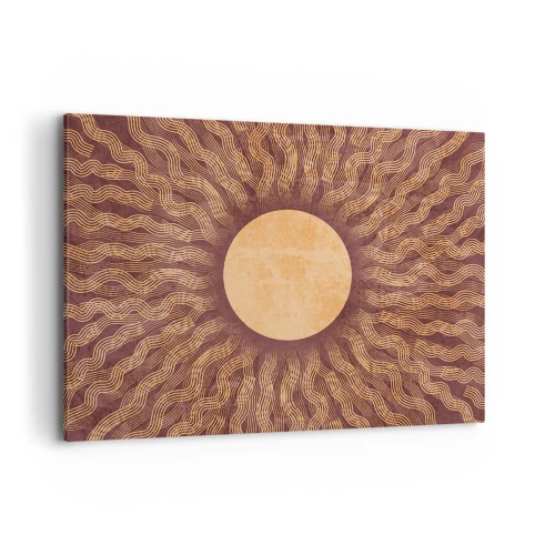 Impression sur toile - Image sur toile - Motif ensoleillé avec des rayons sur un fond dans les tons marron - 100x70cm - Icône du soleil - Décoration murale moderne pour le salon et la chambre ARTTOR
