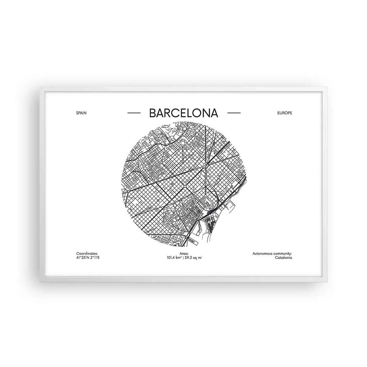 Affiche dans un cadre blanc - Poster - Anatomie de Barcelone - 91x61 cm