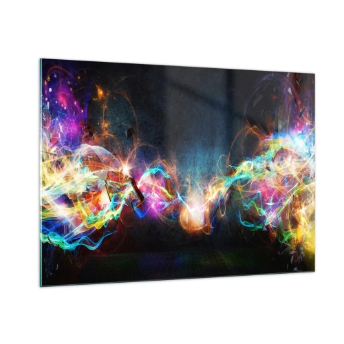 Impression sur verre - Image sur verre - Lumières abstraites et énergie colorée dans un style futuriste - 100x70cm - Joyeusement contre l'obscurité - Décoration murale moderne pour le salon et la chambre ARTTOR