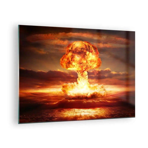 Impression sur verre - Image sur verre - Une explosion de nuage en forme de champignon dans les couleurs intenses d'un coucher de soleil - 70x50cm - Et la fin viendra - Décoration murale moderne pour le salon et la chambre ARTTOR