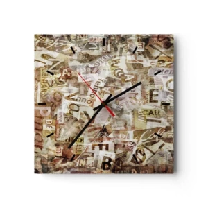 Horloge murale - Pendule murale - Composition abstraite avec lettres et fragments de texte - 30x30cm - J'unifie le bavardage - Décoration murale moderne pour le salon et la chambre ARTTOR