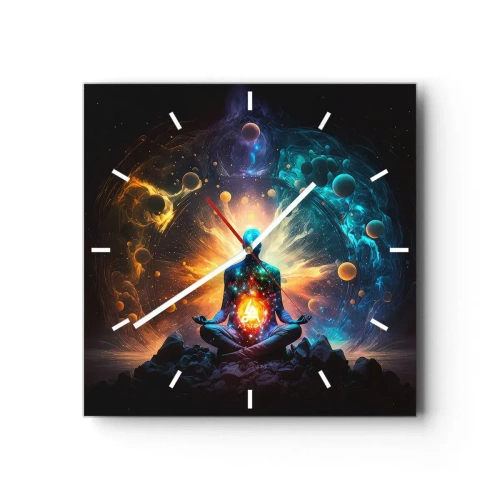 Horloge murale - Pendule murale - Une figure en méditation entourée d'une aura cosmique - 30x30cm - Paix cosmique - Décoration murale moderne pour le salon et la chambre ARTTOR