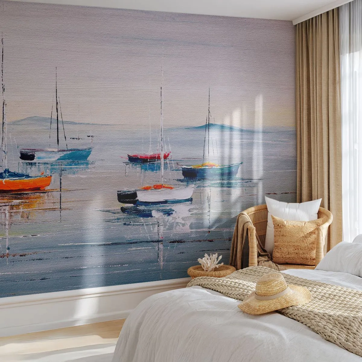 Papier peint sur mesure Premium Sand - Un repos bien mérité - Nautique, Voiliers, Bord de mer
