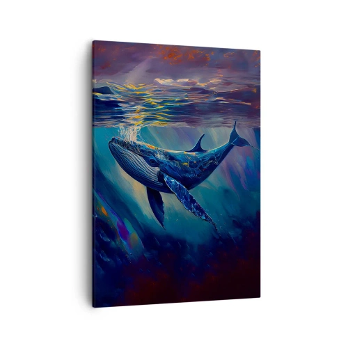 Impression sur toile - Image sur toile - Une baleine dans les profondeurs de l'océan aux couleurs lumineuses - 50x70cm - Bienvenue dans mon monde - Décoration murale moderne pour le salon et la chambre ARTTOR