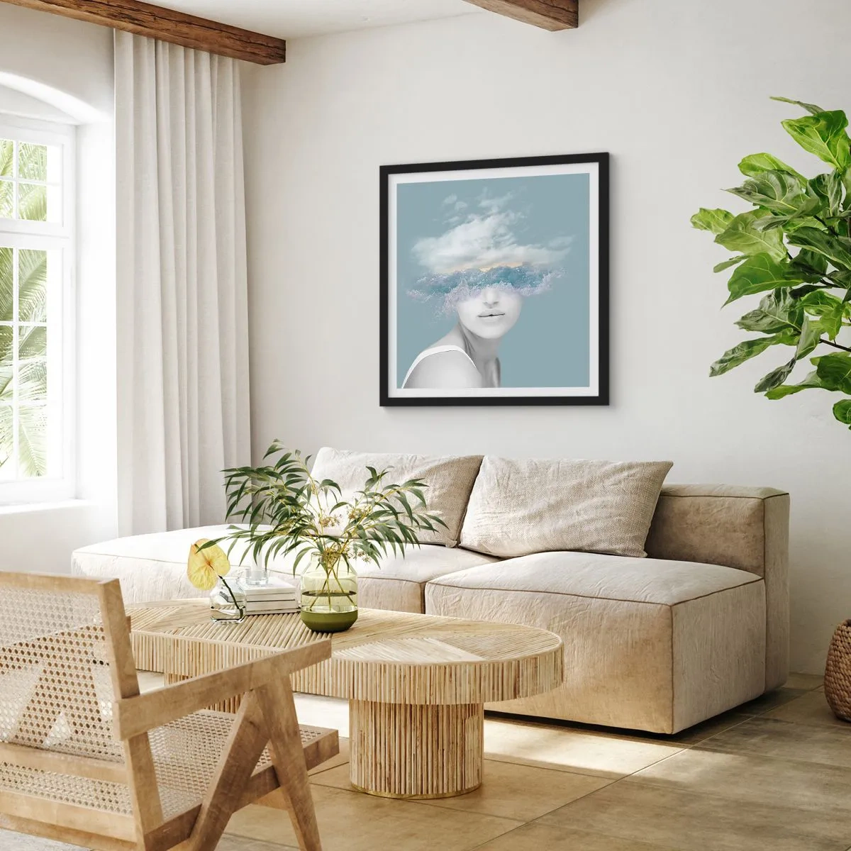 Affiche dans un cadre noir - Poster - La tête dans les nuages - 60x60 cm