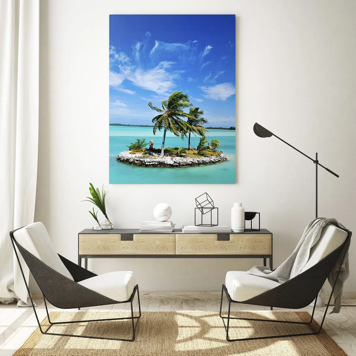 Impression sur verre - Image sur verre - Une île tropicale sur fond d'océan turquoise - 50x70cm - Paradis sur Terre - Décoration murale moderne pour le salon et la chambre ARTTOR