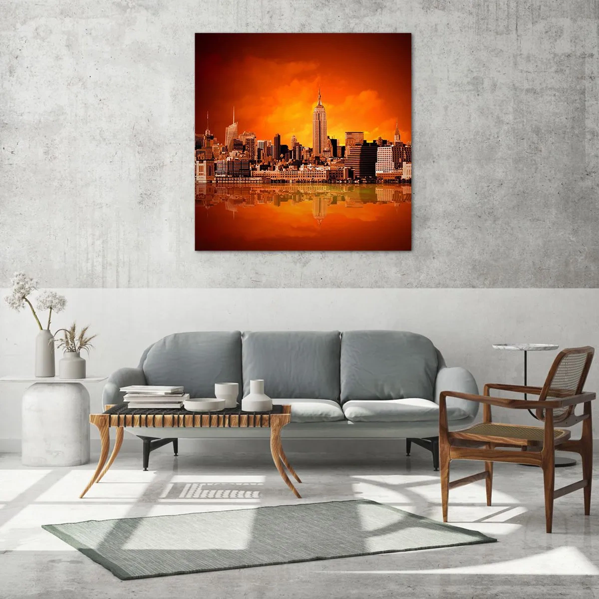 Impression sur verre - Image sur verre - Panorama de grande ville en jaune et bronze - 70x70 cm