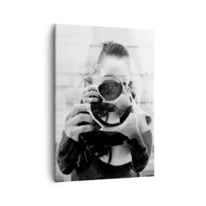 Impression sur toile - Image sur toile - Portrait en double exposition noir et blanc d'un photographe - 50x70cm - Créateur et matériel - Décoration murale moderne pour le salon et la chambre ARTTOR