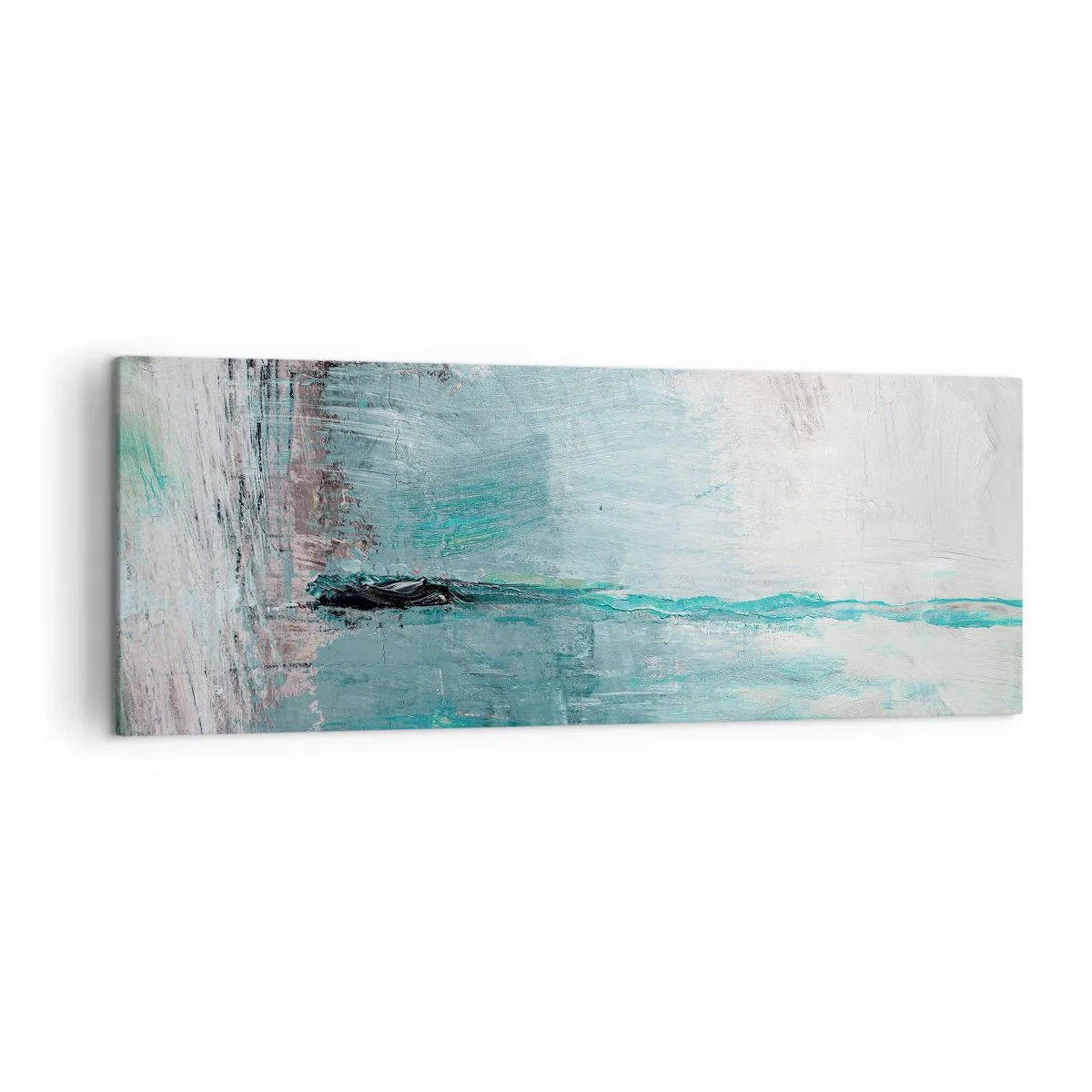 Impression sur toile - Image sur toile - Abstraction dans les tons turquoise et gris - 140x50cm - Horizontalement en bleu - Décoration murale moderne pour le salon et la chambre ARTTOR
