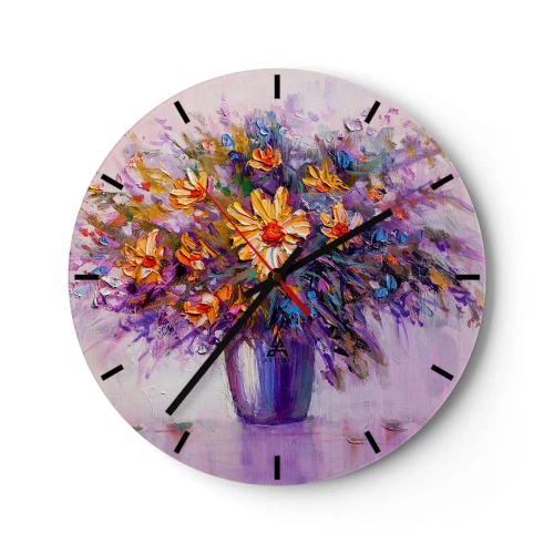 Horloge murale - Pendule murale - Un bouquet de fleurs violettes aux couleurs intenses - 30x30cm - Ça sent bon, ça a l'air doux - Décoration murale moderne pour le salon, la cuisine et la chambre ARTTOR