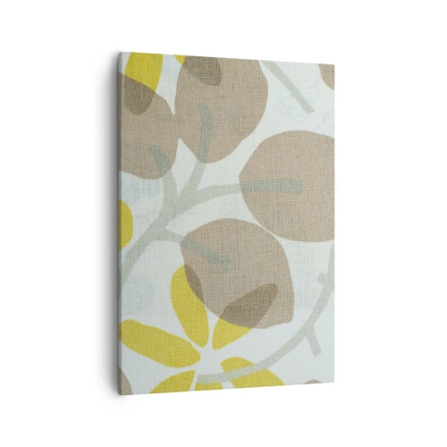 Impression sur toile - Image sur toile - Feuilles abstraites dans les tons beige et jaune - 50x70cm - Composition en plein soleil - Décoration murale moderne pour le salon et la chambre ARTTOR