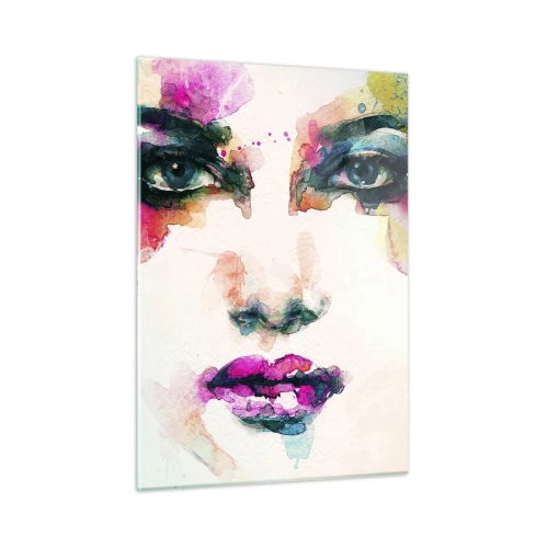 Impression sur verre - Image sur verre - Portrait d'une femme aux couleurs et détails de l'aquarelle - 50x70cm - Un portrait peint avec un arc-en-ciel - Décoration murale moderne pour le salon et la chambre ARTTOR