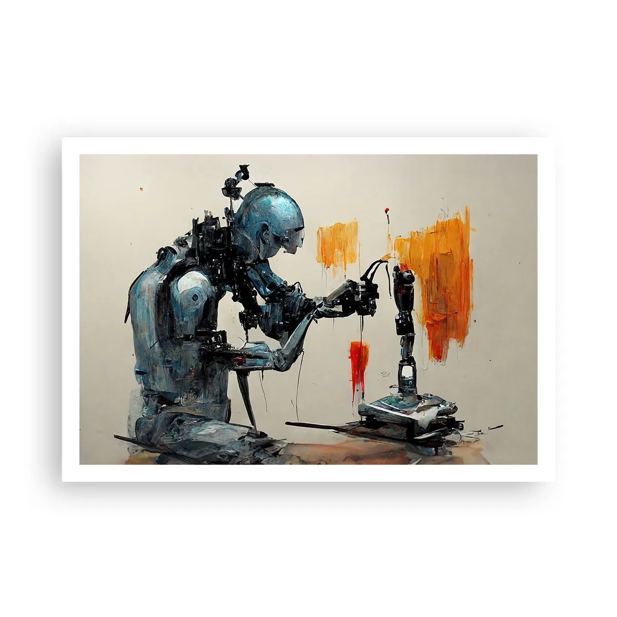 Affiche - Poster - Robot au travail avec un arrière-plan abstrait - 100x70cm - Déjà demain… - Décoration murale moderne pour le salon et la chambre ARTTOR