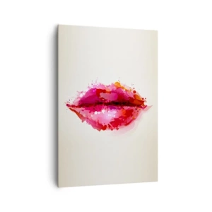 Impression sur toile - Image sur toile - Motif abstrait de lèvres dans des tons de rose et de rouge - 70x100cm - Une nuance de rouge rougeâtre - Décoration murale moderne pour le salon et la chambre ARTTOR