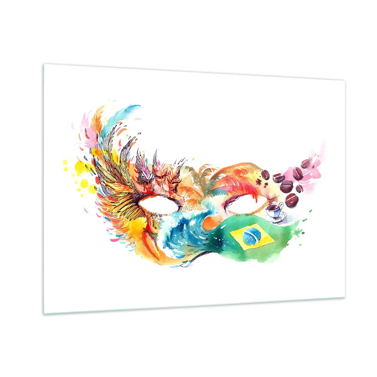 Impression sur verre - Image sur verre - Un masque coloré inspiré du carnaval brésilien - 100x70cm - Le Brésil accueille la samba - Décoration murale moderne pour le salon et la chambre ARTTOR