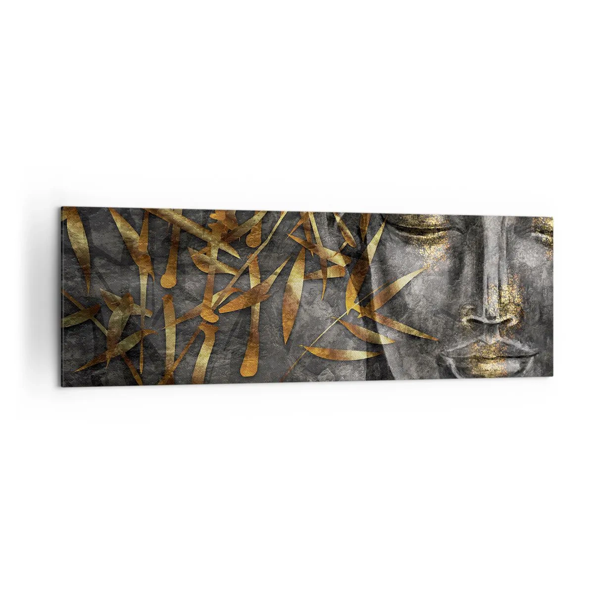 Impression sur toile - Image sur toile - Image de Bouddha zen avec des bambous dorés - 160x50cm - Ressentir le calme - Décoration murale moderne pour le salon et la chambre ARTTOR