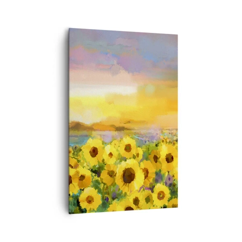 Impression sur toile - Image sur toile - Un champ de tournesols à la lumière du soleil couchant - 80x120cm - Le soleil lui-même est descendu sur terre - Décoration murale moderne pour le salon et la chambre ARTTOR