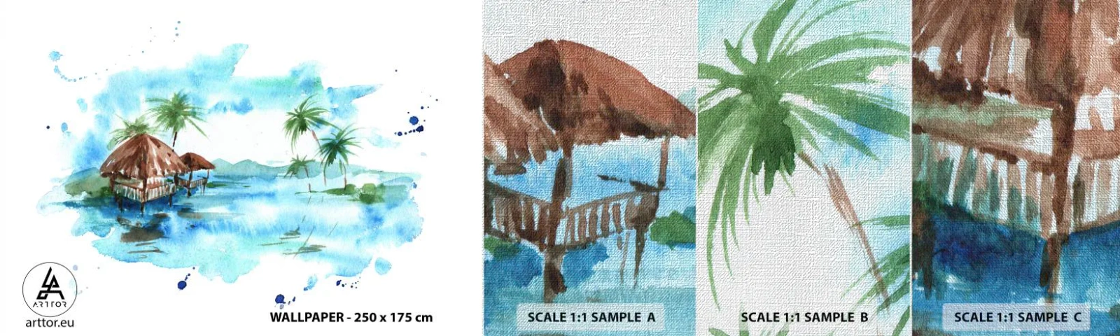 Échantillon de Papier Peint Premium Canvas - Quelque part dans le Pacifique - Paysage, Île, palmiers - 100x30 cm