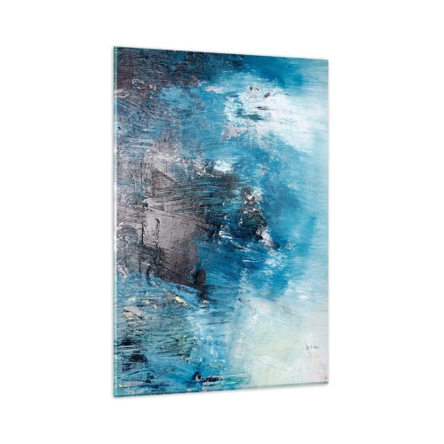 Impression sur verre - Image sur verre - Coups de pinceau abstraits dans des tons de bleu - 80x120cm - Rhapsodie en bleu - Décoration murale moderne pour le salon et la chambre ARTTOR