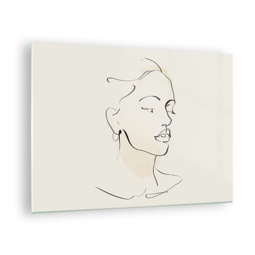 Impression sur verre - Image sur verre - Un portrait linéaire féminin sur un fond clair avec des ombres délicates. - 70x50cm - Une ligne certaine - Décoration murale moderne pour le salon et la chambre ARTTOR