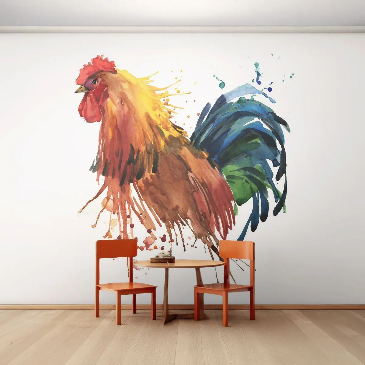 Papier Peint Photo Premium Sand - Coq à l'aquarelle aux couleurs vives - 100x70cm - Robe royale, fierté royale - Décoration murale moderne pour le salon et la chambre ARTTOR