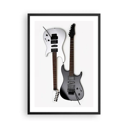 Affiche dans un cadre noir - Poster - Guitares électriques modernes sur fond blanc - 50x70cm - Harmonie des formes - Décoration murale moderne pour le salon et la chambre ARTTOR