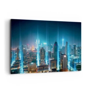 Impression sur toile - Image sur toile - Une ville moderne la nuit avec des accents d'éclairage futuristes. - 100x70cm - À Berlin au paradis - Décoration murale moderne pour le salon et la chambre ARTTOR