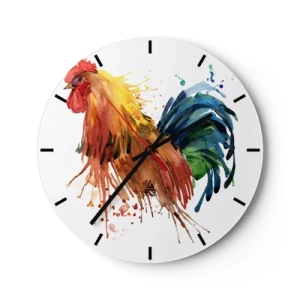 Horloge murale - Pendule murale - Un coq dans un style aquarelle avec des couleurs vives - 30x30cm - Robe royale, fierté royale - Décoration murale moderne pour le salon, la cuisine et la chambre ARTTOR