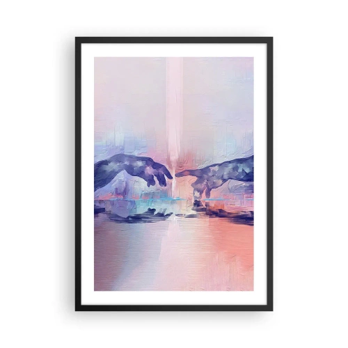 Affiche dans un cadre noir - Poster - Mains abstraites aux couleurs pastel - 50x70cm - Divine étincelle de vie - Décoration murale moderne pour le salon et la chambre ARTTOR