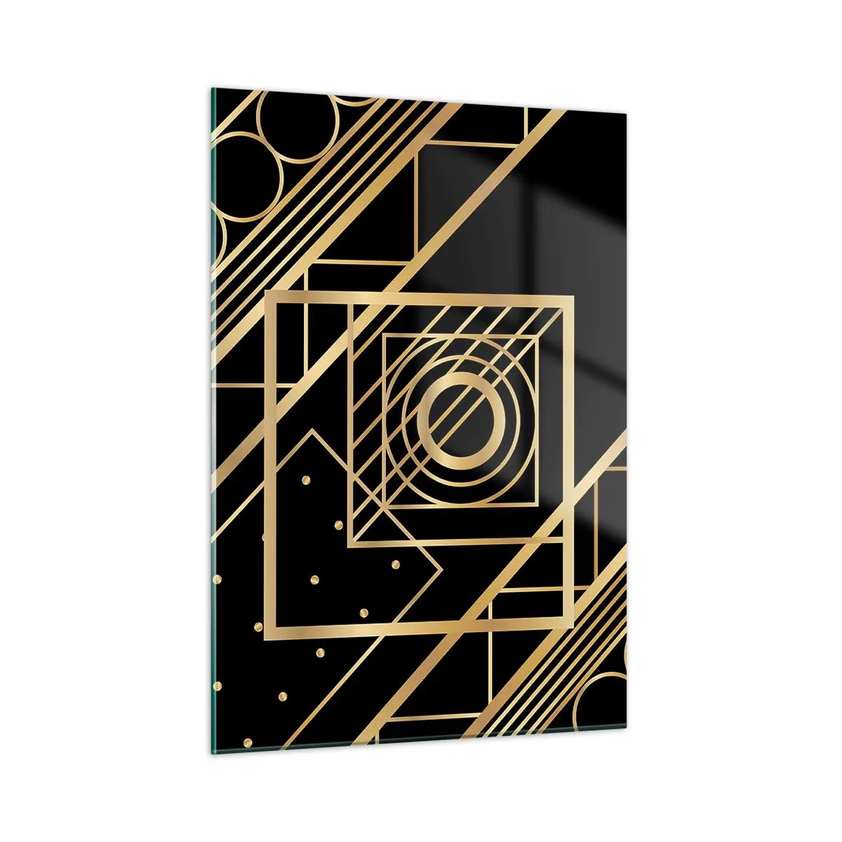 Impression sur verre - Image sur verre - Motifs géométriques dorés sur fond noir - 50x70cm - Géométrie en or - Décoration murale moderne pour le salon et la chambre ARTTOR