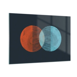 Impression sur verre - Image sur verre - Deux planètes colorées qui se croisent avec un motif géométrique - 100x70cm - Fantaisie astronomique - Décoration murale moderne pour le salon et la chambre ARTTOR