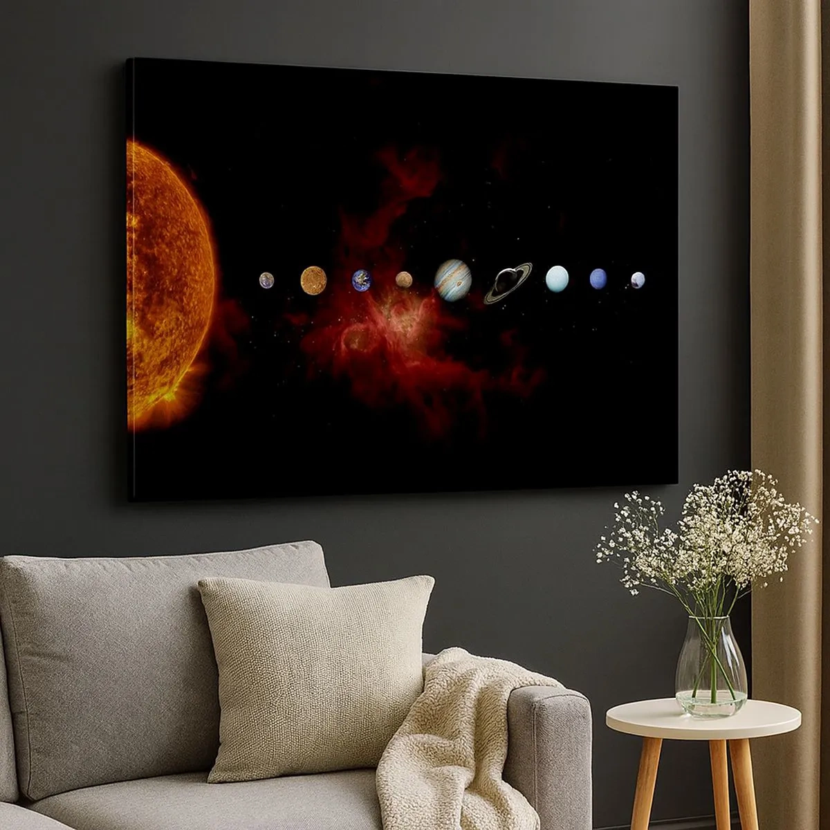 Impression sur toile - Image sur toile - Le système solaire avec des planètes sur fond d'espace - 70x50cm - Notre quartier - Décoration murale moderne pour le salon et la chambre ARTTOR