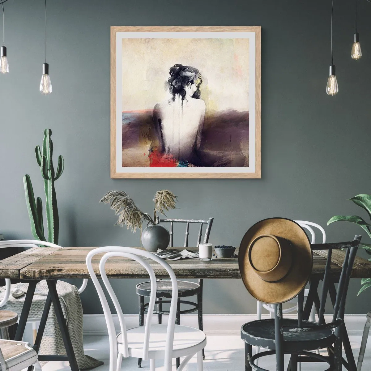 Affiche dans un chêne clair - Poster - Lignes lisses, formes ovales - 50x50 cm