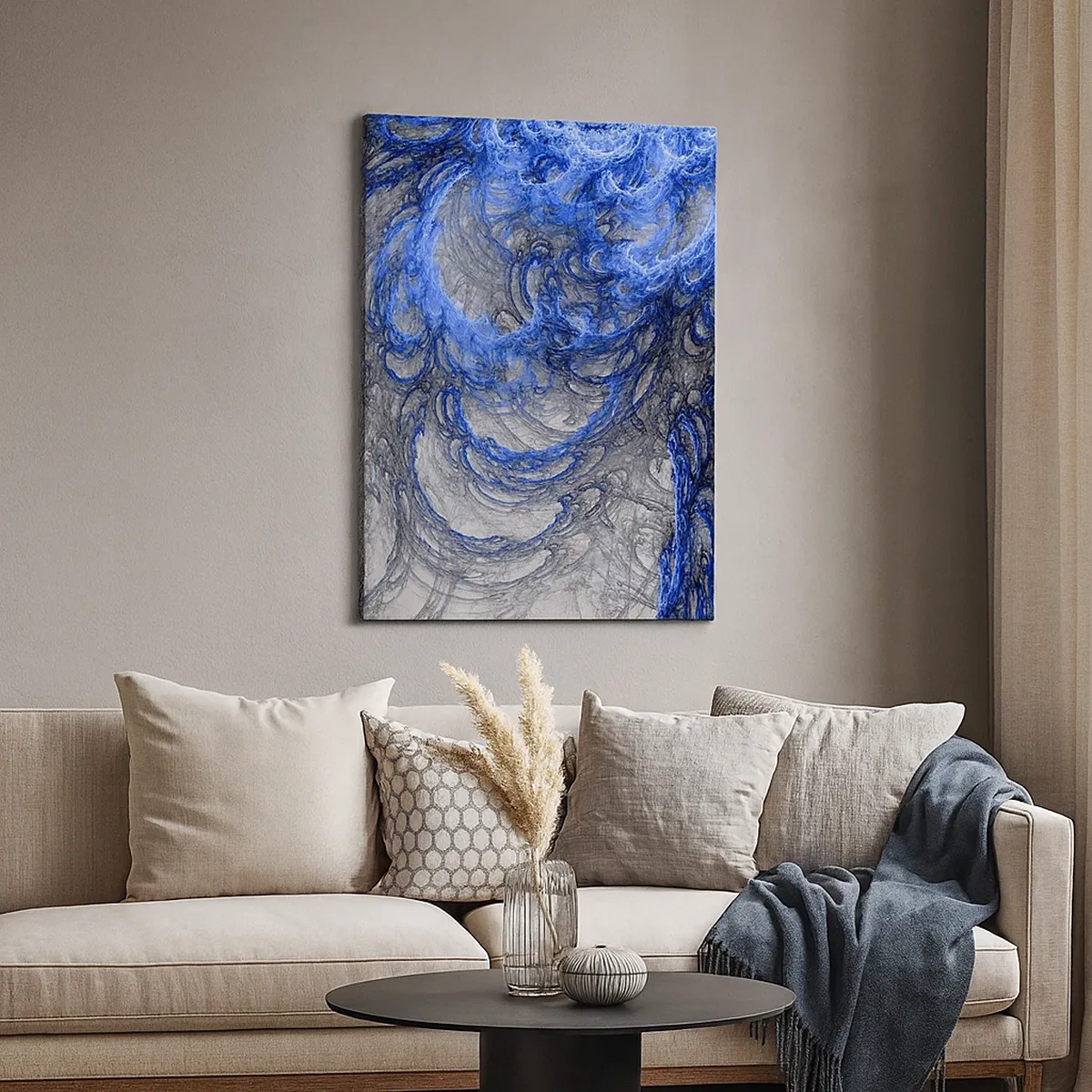 Impression sur toile - Image sur toile - Vagues abstraites dans des tons de bleu et de gris - 50x70cm - La naissance d'une vague - Décoration murale moderne pour le salon et la chambre ARTTOR