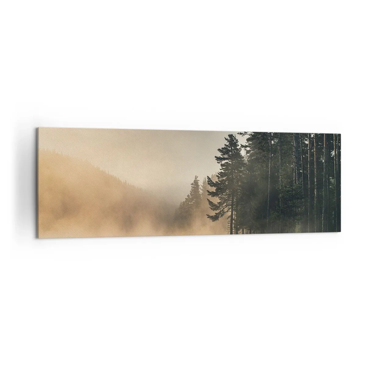 Impression sur toile - Image sur toile - Une forêt brumeuse sur un lac calme - 160x50cm - Naissance du jour - Décoration murale moderne pour le salon et la chambre ARTTOR