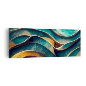 Impression sur toile - Image sur toile - Vagues abstraites dans des tons turquoise et or - 140x50cm - Méandres de bleu - Décoration murale moderne pour le salon et la chambre ARTTOR