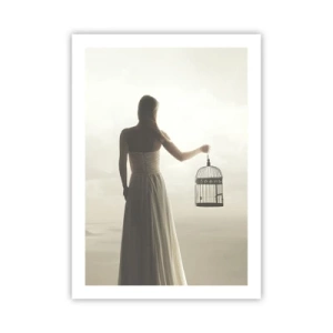 Affiche - Poster - Une femme avec une cage sur un paysage brumeux - 50x70cm - Soi libre - Décoration murale moderne pour le salon et la chambre ARTTOR